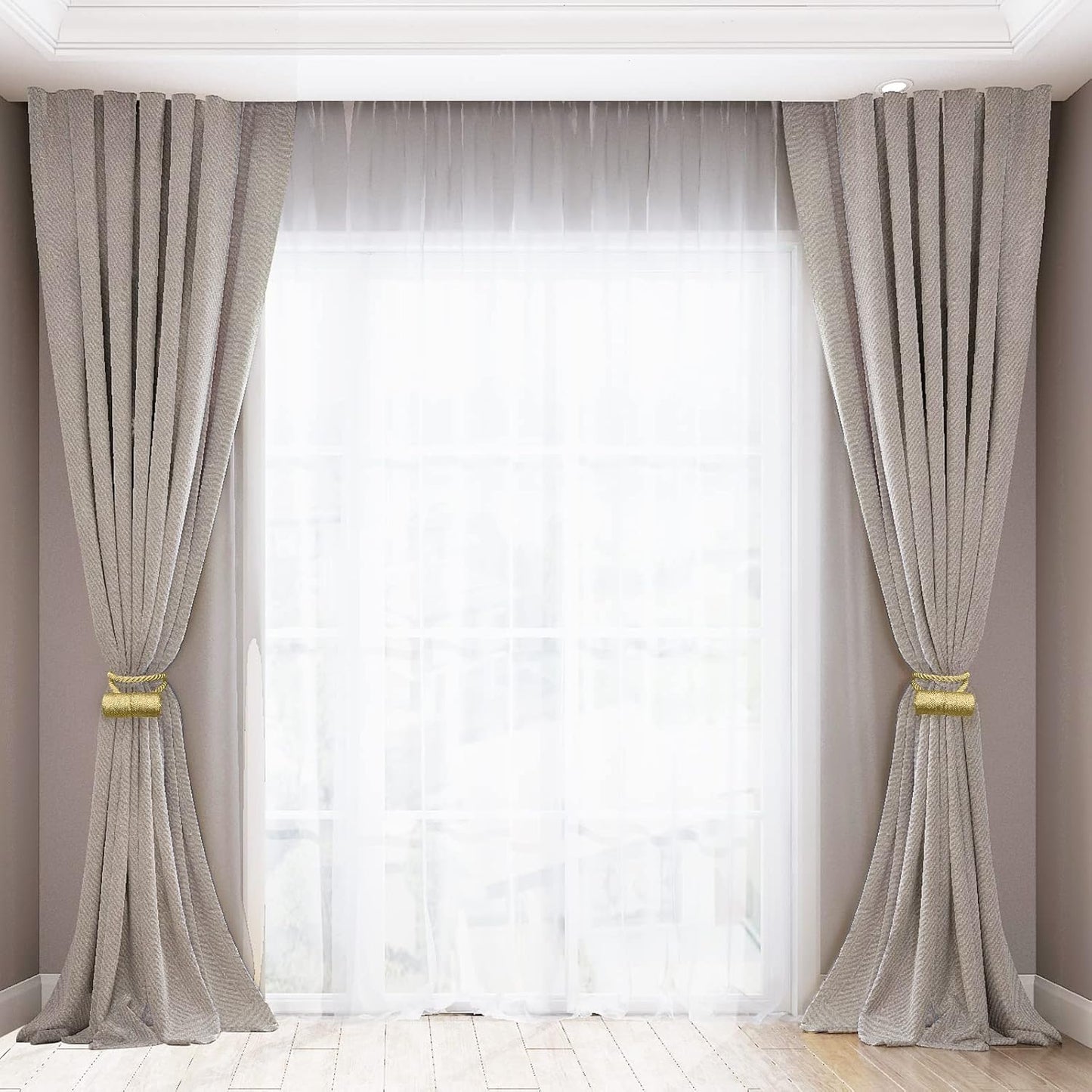 18 Inch Strong Magnetic Curtain Tiebacks, Curtain Holdbacks Modern Upgrade Strong 2021 New Twisted Style Decorative Drapery Rope Tie Backs(4 Pack Gold)