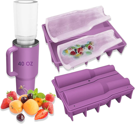 Ice Cube Tray for Tumbler, 1 Pcs Silicone Hollow Cylinder Ice Mold for Freezer, Ice Drink, Juice, Cocktail, Compatible with 40Oz Tumbler (PURPLE)