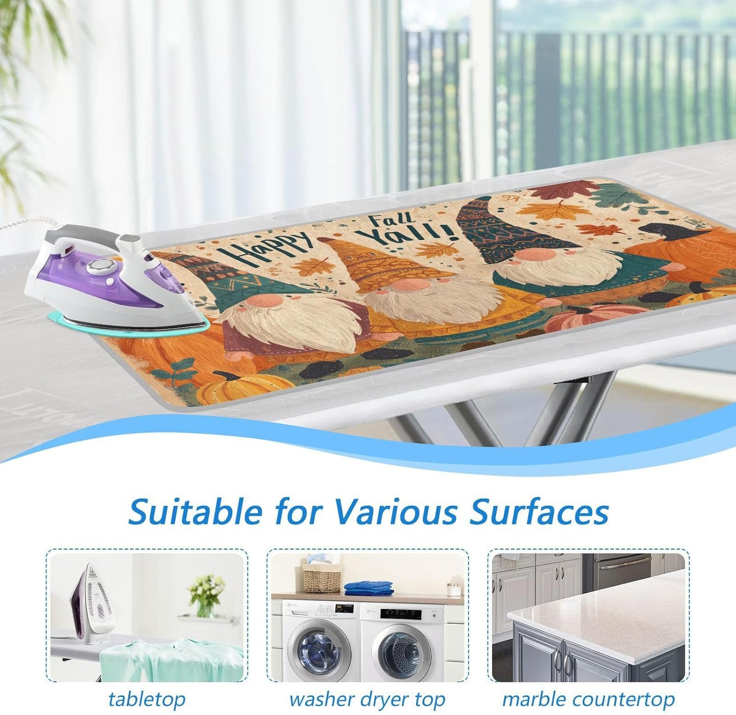 Cartoon Pumpkin Gnomes Fall Ironing Mat for Table top Portable Ironing Pad Blanket for Washer Dryer Countertop Travel