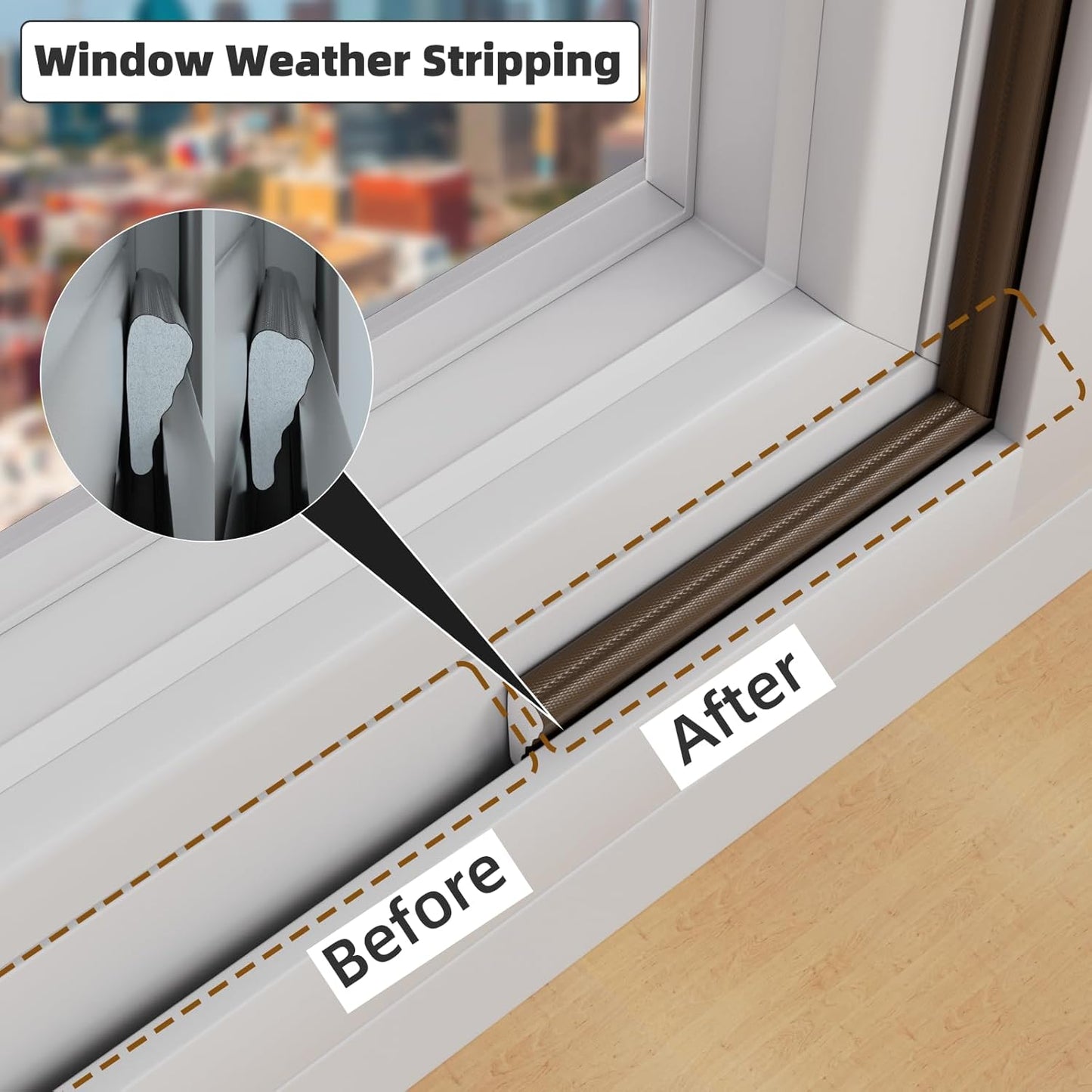 2 Pack*16.4 Ft Weather Stripping Seal Strip for Doors,Soundproofing Window Insulation Draft Stopper for Winter, Selfadhesive Foam Weather Strip for Door Frame,Door Gap Filler Noise Blocker(Brown)