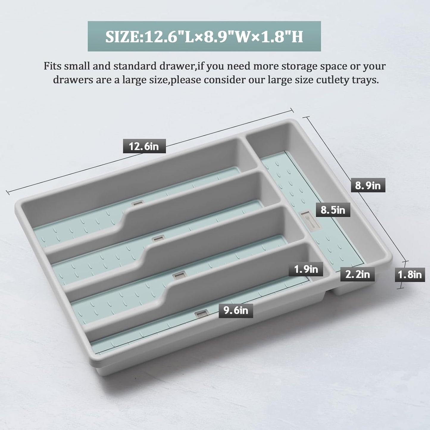 Silverware Organizer with Cutlery Icons，Silverware Tray for Kitchen Drawer，Flatware Tableware Cultery Drawer Organizer Utensil Organizer with Non-slip TPR Linings，Kitchen Organization Essentials