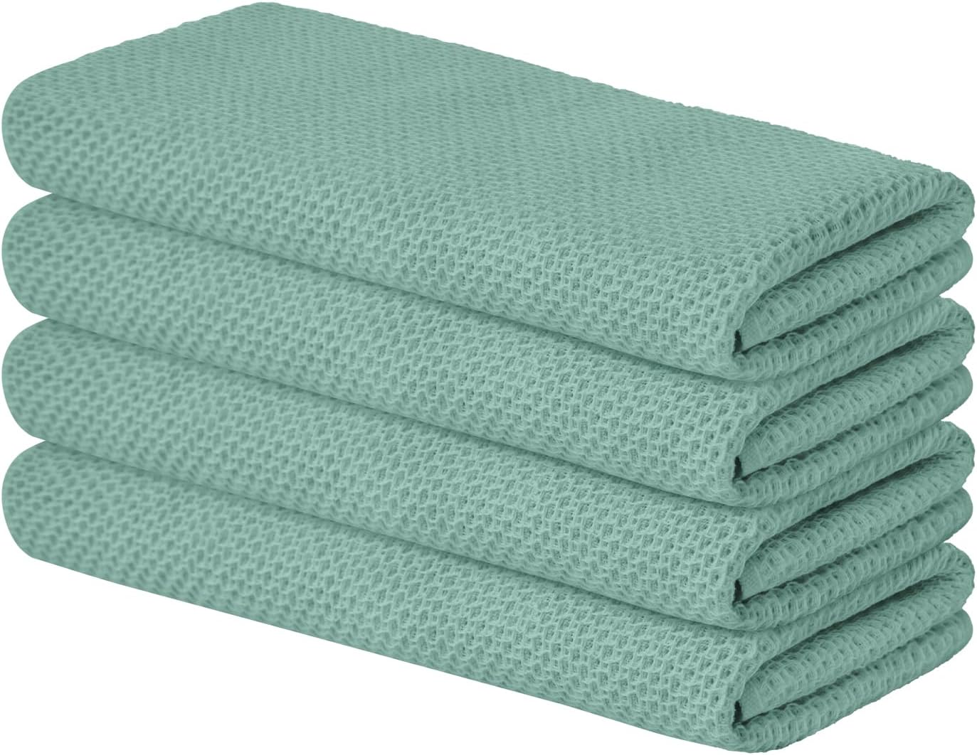 Artoid Mode 100% Cotton Light Green Waffle Weave Kitchen Dish Cloths, 13x28 Inch Ultra Soft Absorbent Quick Drying Kitchen Dish Towels Set of 4