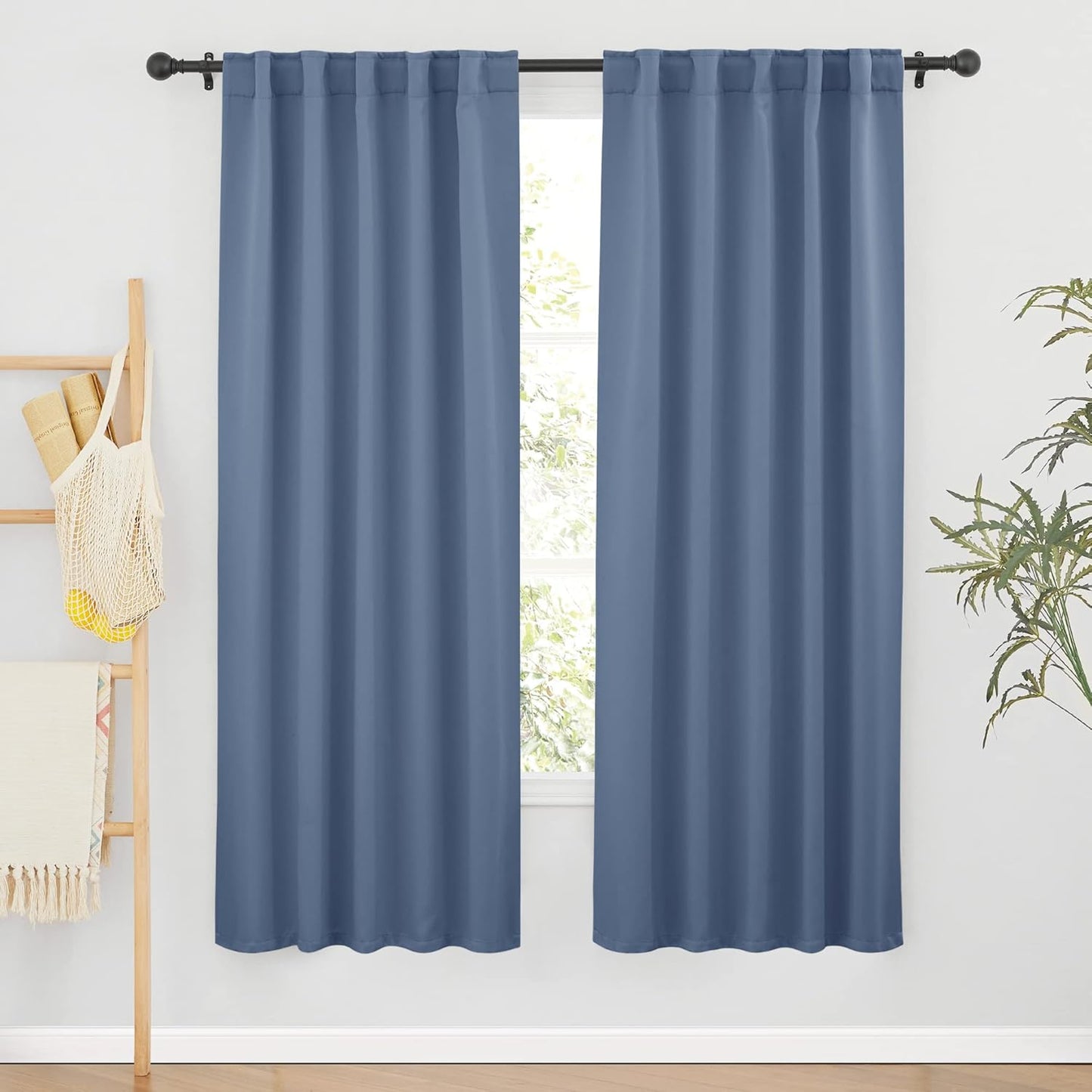 RYB HOME Room Darkening Curtains for Bedroom, Thermal Insulated Back Tab Window Treatment Blackout Privacy Shades for Stuido Living Room Kitchen, Stone Blue, W42 x L72 inch, 2 Panels