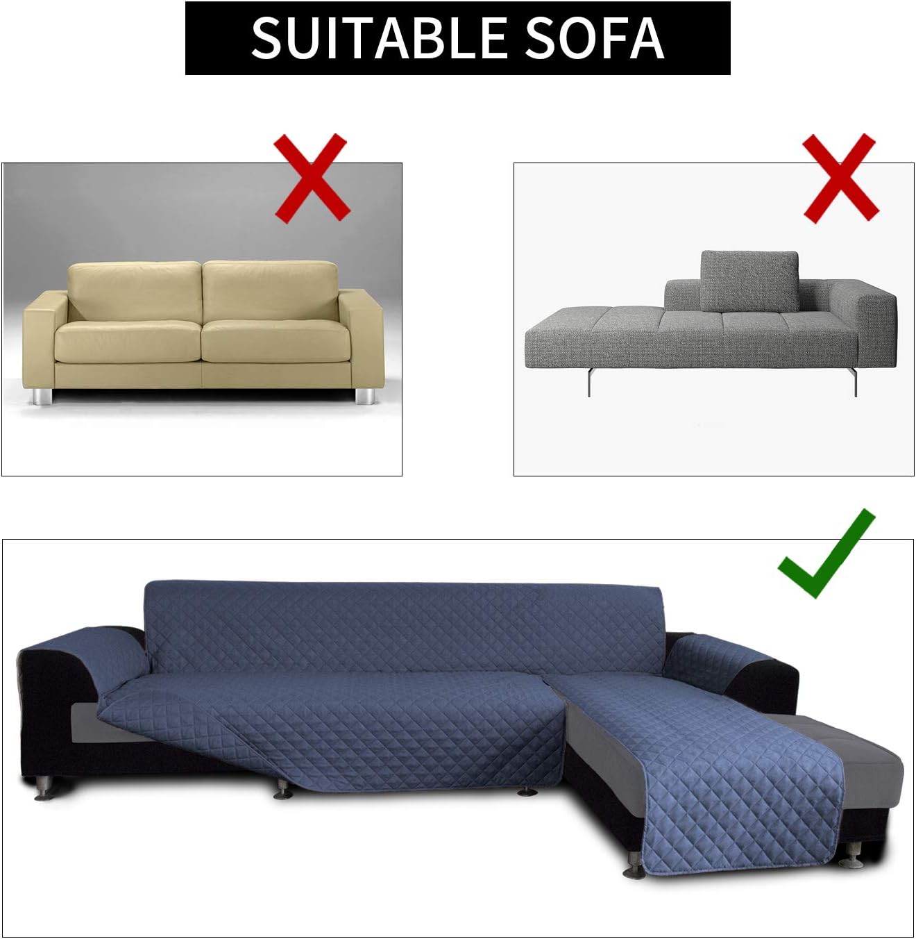 Easy-Going Sofa Slipcover L Shape Sofa Cover Sectional Couch Cover Furniture Protector Mat for Pets Dog Cat (Small,Dark Blue/Dark Blue)