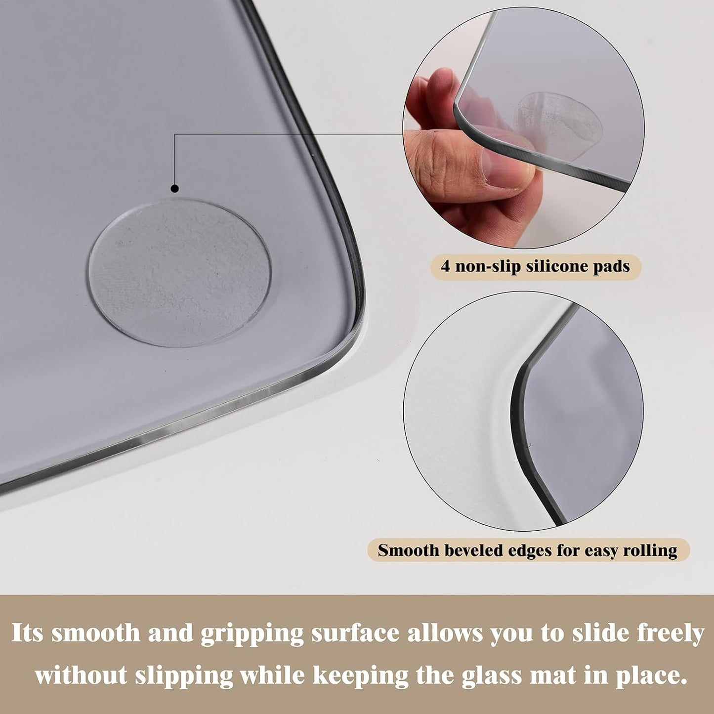 Koonmi Tempered Glass Chair Mat for Hardwood Floors & Carpets, 42" x 48“ Grey Heavy Duty Office Floor Protector with Noise-Free Gliding Shatterproof for Home Office Desk