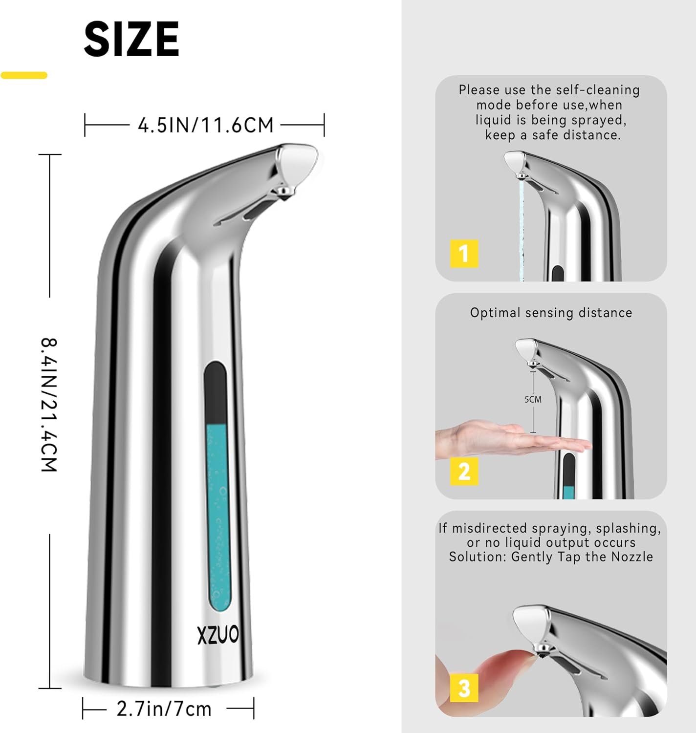 Automatic Soap Dispenser with Infrared Sensor - Adjustable 4-Level Touchless Hand Soap for Kitchen, Bathroom - Battery Operated Electric Dispenser, Durable Plastic, Smart Soap Holder (400ML Silver)