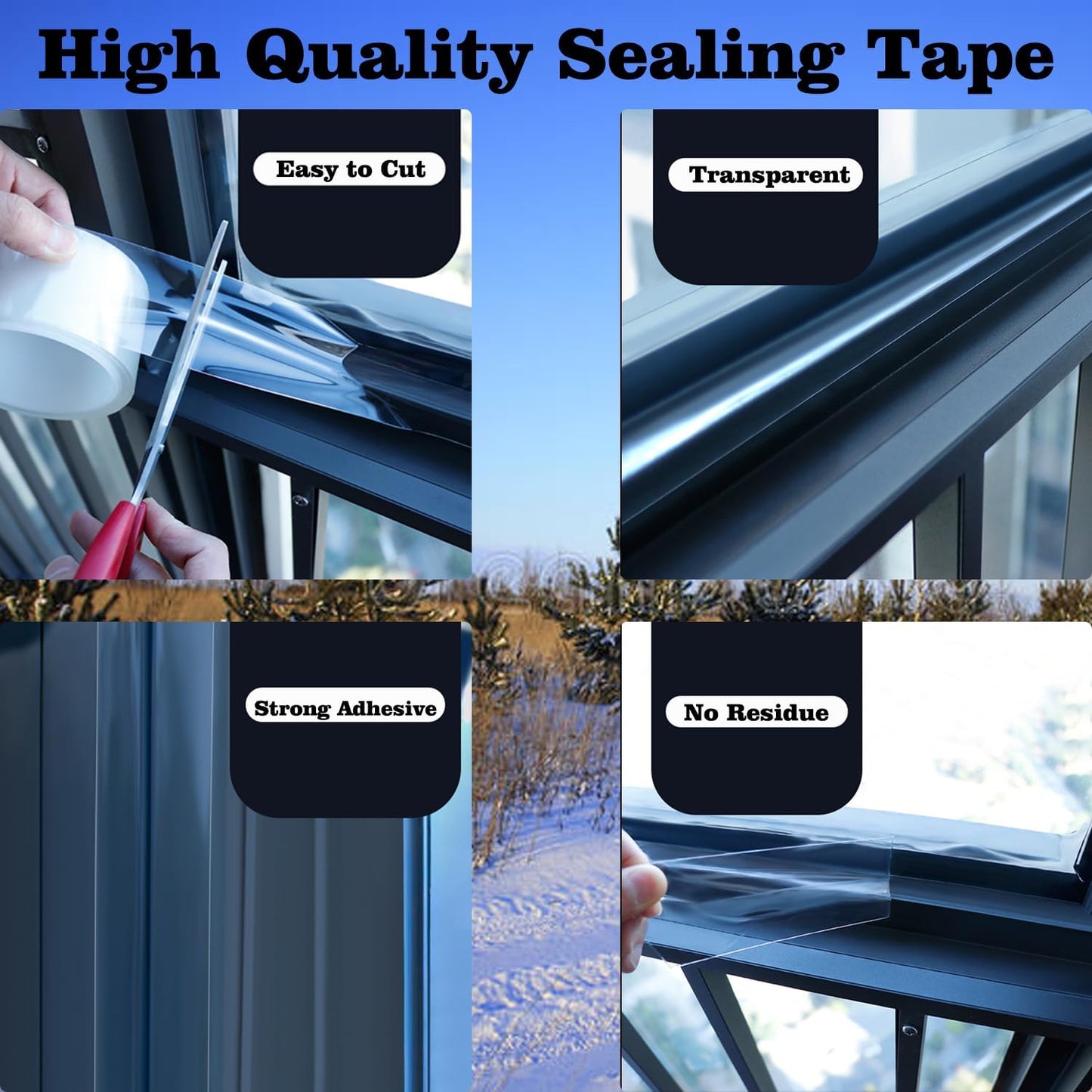 Transparent Window Weather Sealing Tape 2 Inch x 66 FT Weather Stripping Residue-Free Clear Window Insulation Tape for Doors Windows and Shower Glass Gaps (2 in * 66 FT)