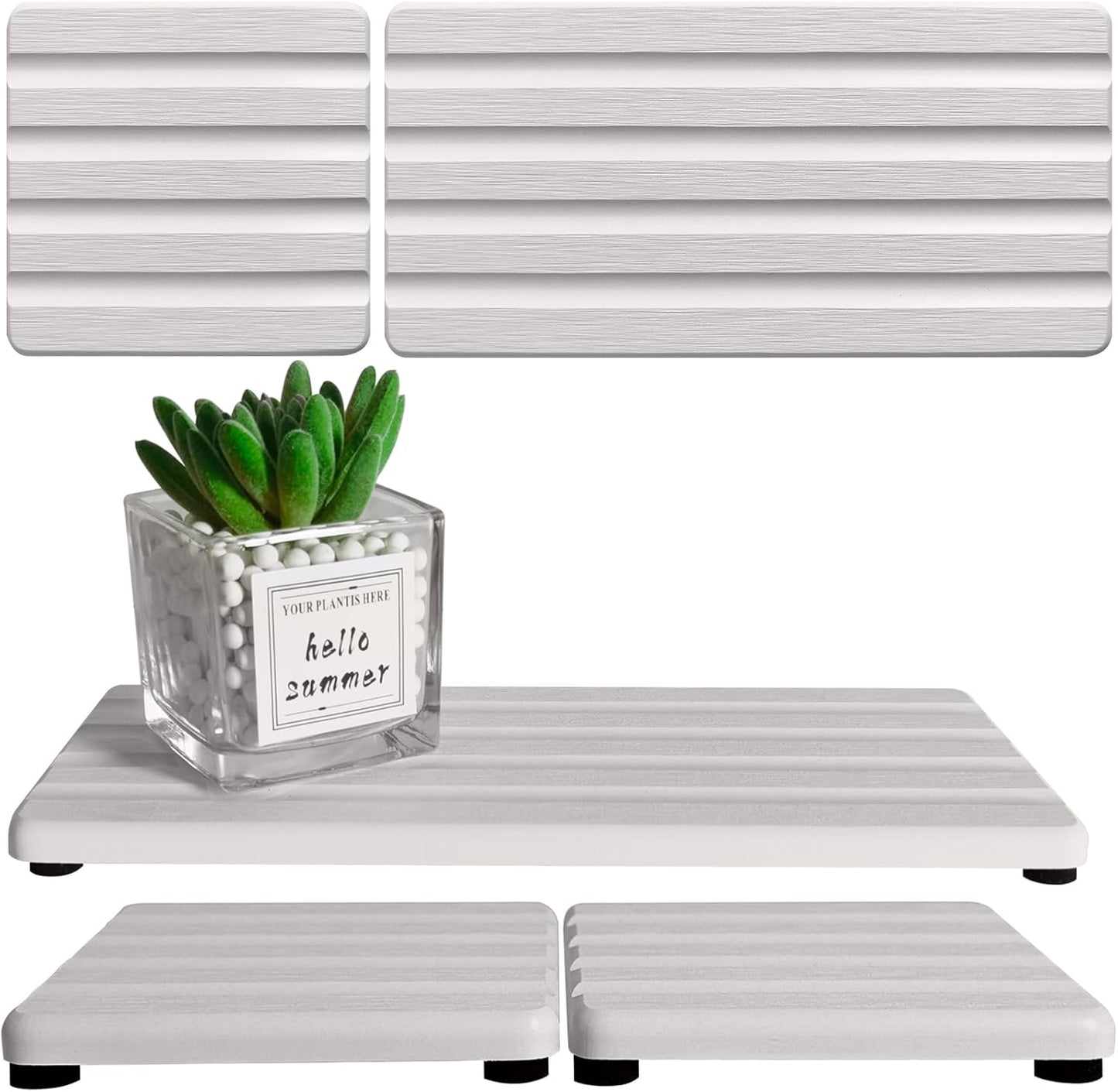 Set of 3 Diatomite Hand Soap Holder, Water Absorbing Stone Tray for Kitchen Countertop, Fast-Drying Bathroom Trays (1pcs 22 x 10cm + 2pcs 10 x 10cm White)