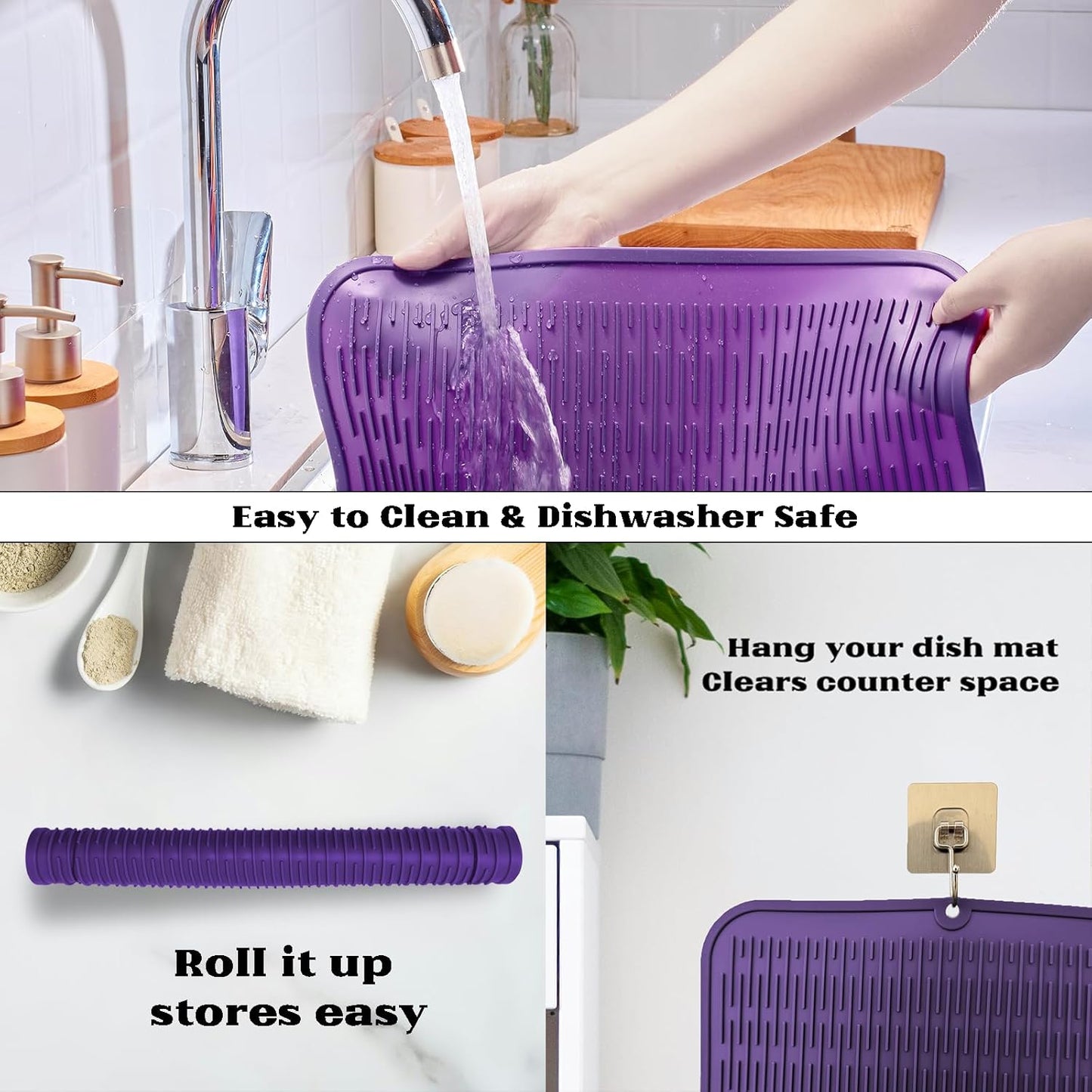 ZLR Silicone Dish Drying Mat for Kitchen Counter, Eco-Friendly Fast Dry Dish Mat, Easy Clean Multi Usage Drying Matt, Heat Resistant Trivet, 16" x 18" XL, Meadow Violet