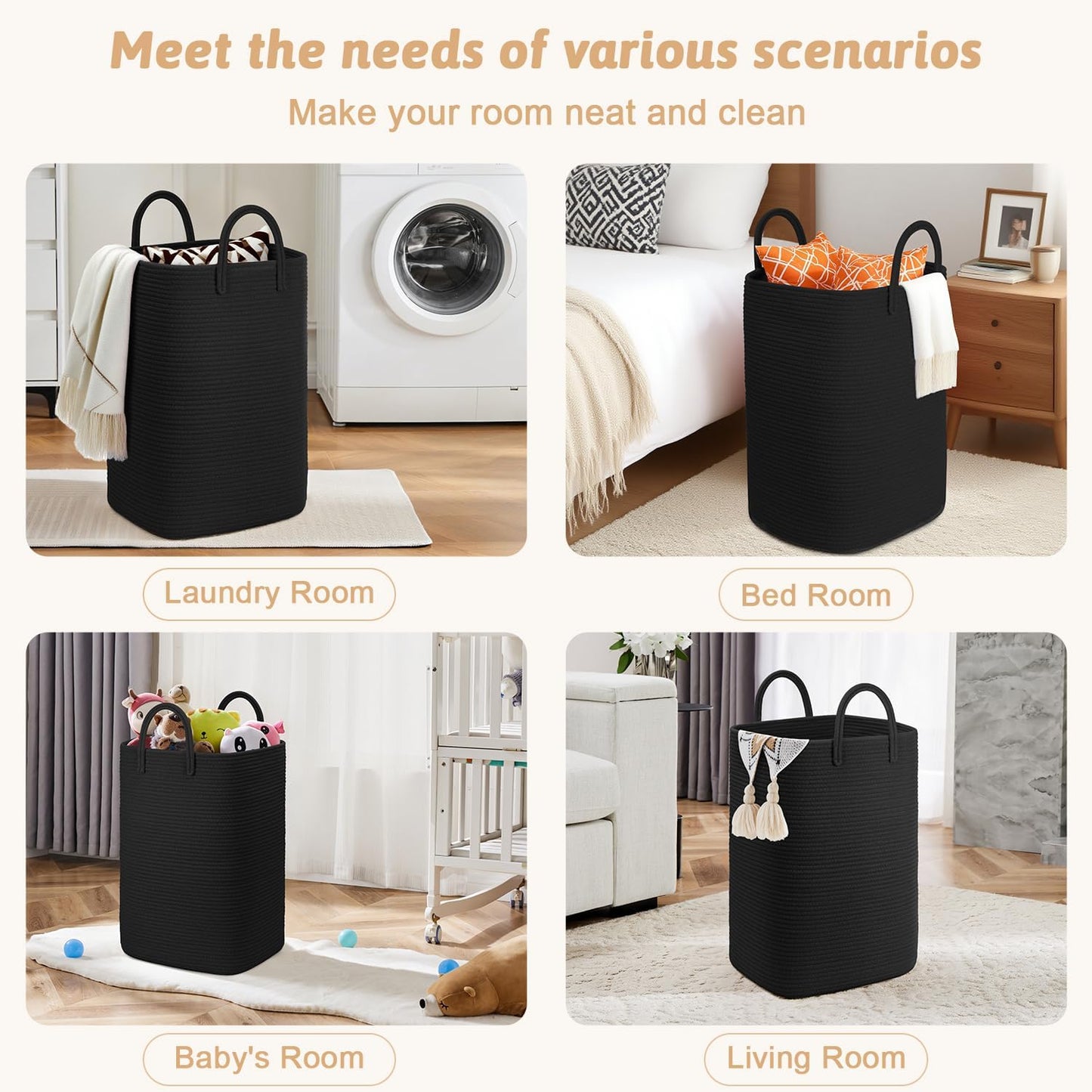 Laundry Basket,Woven Cotton Rope Laundry Hamper,80L Versatile Storage for Dirty Clothes,Baby Toys,and Blankets in Bathroom, Nursery,and Living Room