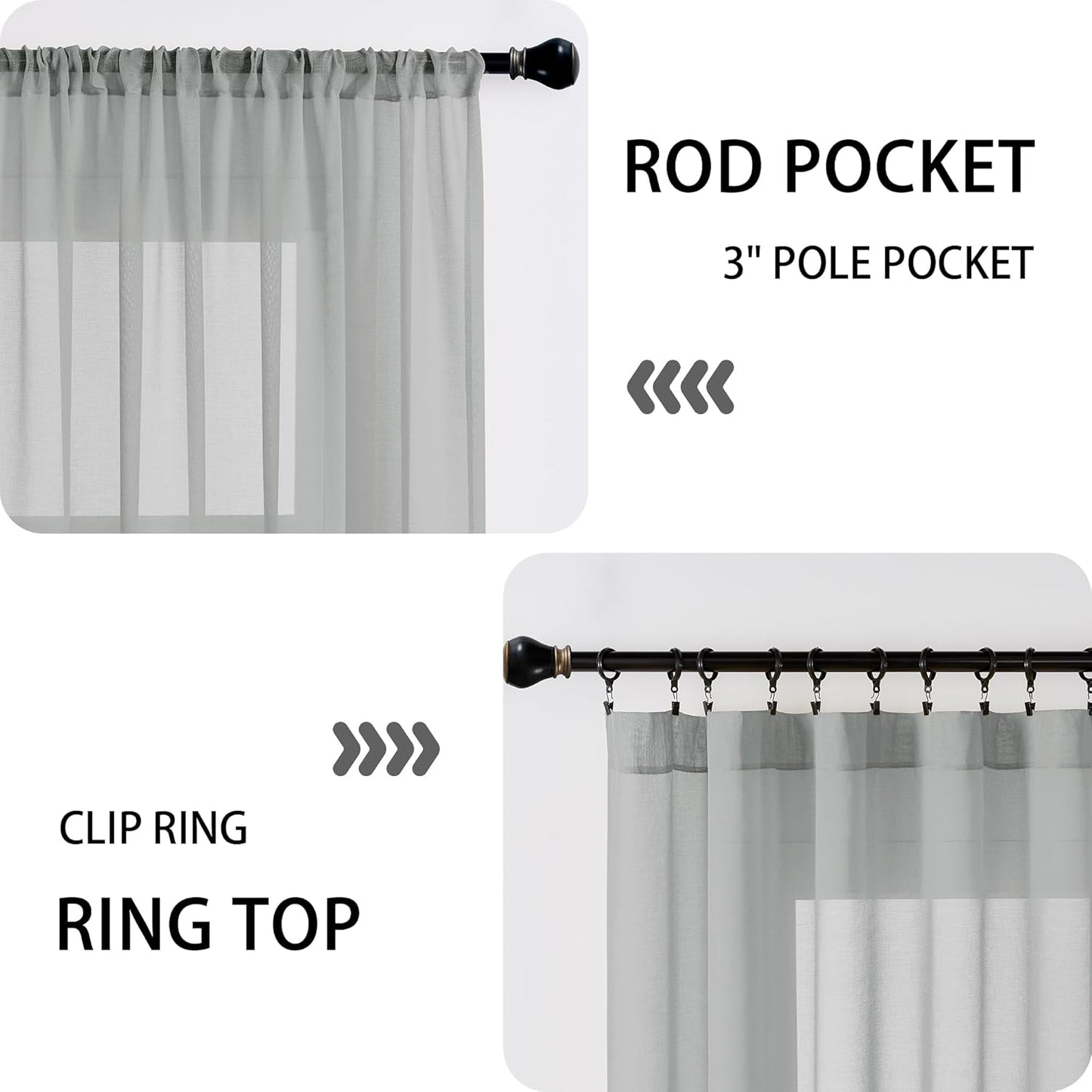 Tollpiz Sheer Door Curtain Closet Linen Textured Curtains Sheer Doorway Light Filtering Voile Patio Glass Door Rod Pocket Curtain French Door, 54 x 72 inches Long, Silver Grey, Set of 1 Panel