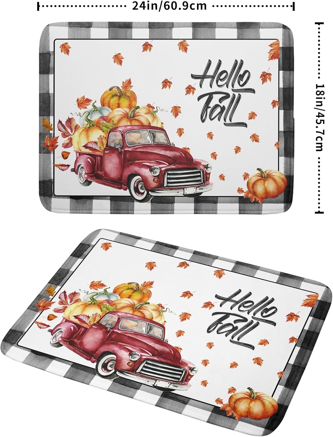 Hello Fall Pumpkin Dish Drying Mat for Kitchen Counter Decor 18x24 Inch Red Truck Harvest Absorbent Reversible Microfiber Dish Drying Pad Buffalo Check Plaid Dish Drainer Rack Mats for Coffee Bar