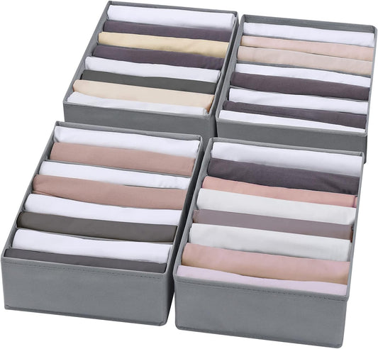 4 Packs T-shirt Drawer Organizers for Clothing,8 Grids Compartment Wardrobe Storage Box, Washable Clothes Organizer for Folded Clothes, Legging, Silk Scarve