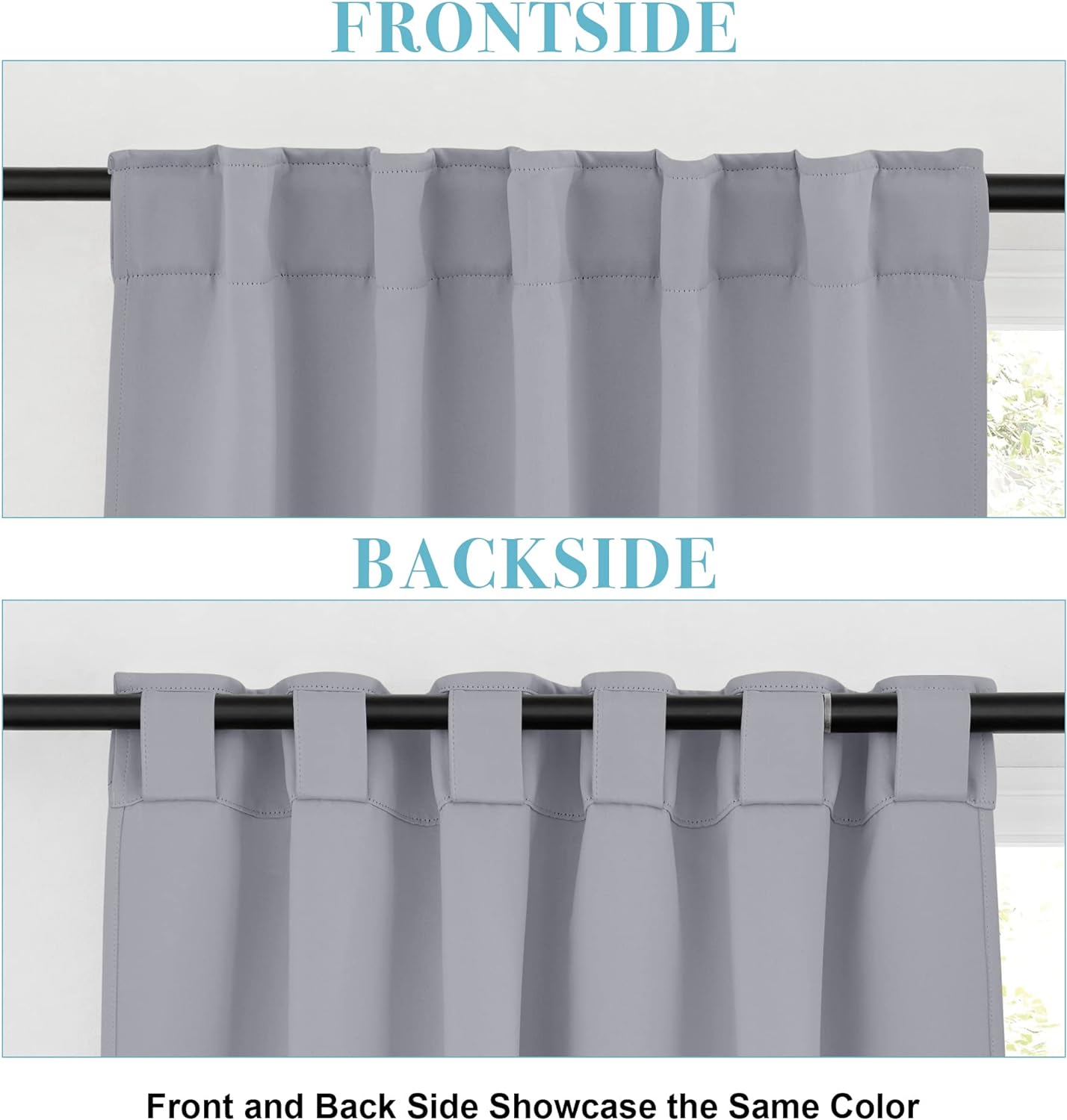 RYB HOME Bedroom Curtains, Room Darkening Thermal Insulated Curtain Back Tab Pleat Drapes Decent Window Treatment for Home Office Playroom Living Room, W42 x L36 inches, Sliver Grey, 2 Panels