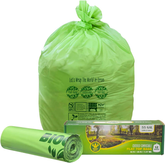50-55 Gallon Compost Bags, Heavy Duty Compostable Trash Bags, 1.57 Mil Extra Thick Biodegradable Yard Waste Bags, Compostable Lawn Bags, Large Compost Leaf Bags BPI & ASTM D6400 Certified