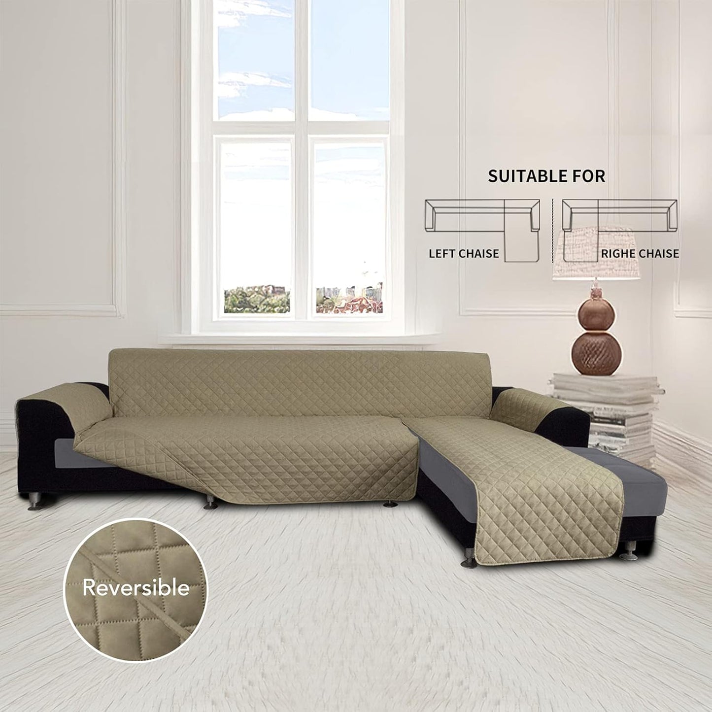 Easy-Going L Shape Sectional Sofa Cover - Reversible Chaise Lounge Slipcover, Pet & Kid Friendly (Small, Beige/Beige)