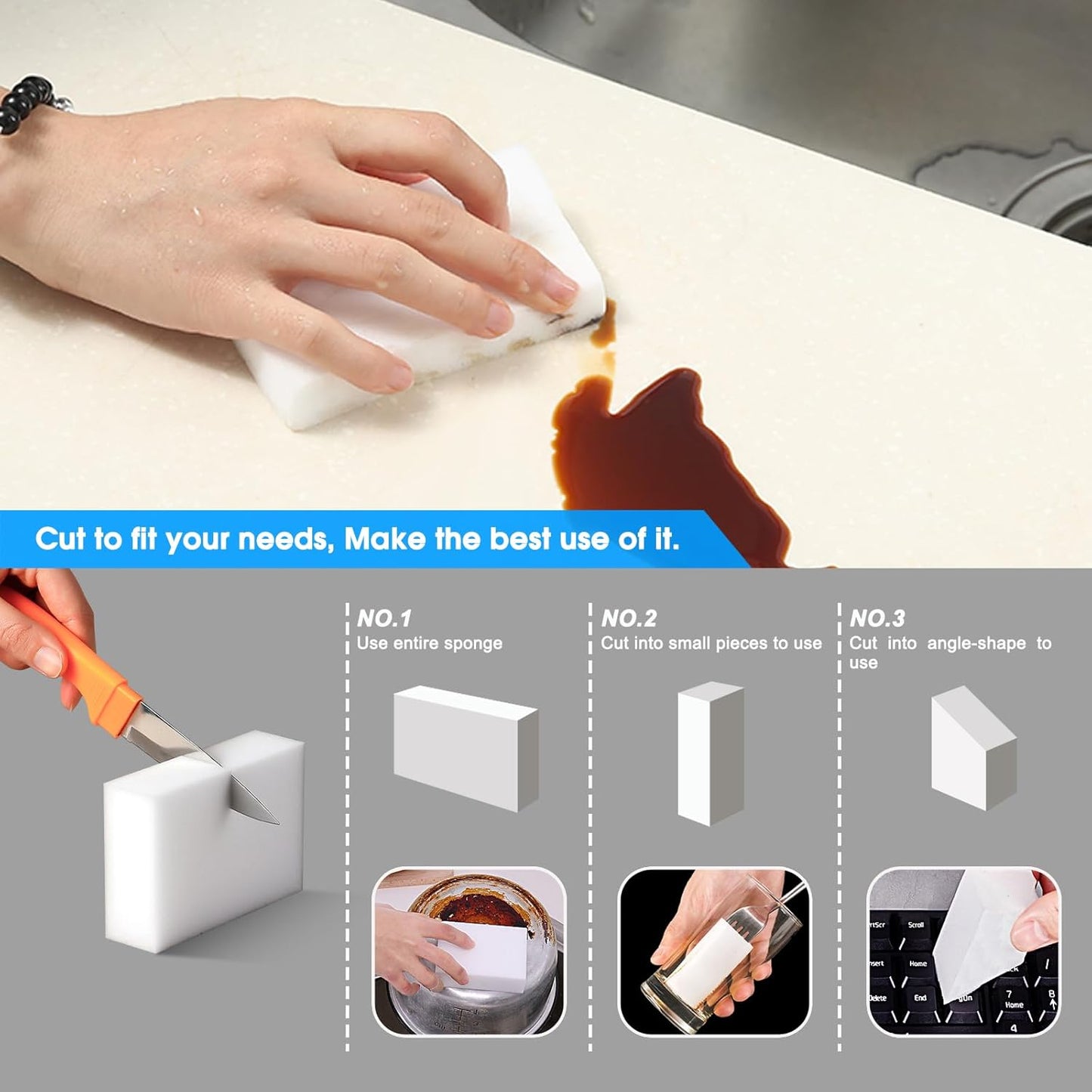 50 Pack Melamine Sponges, Magic Sponge Eraser, Durable Multi-Purpose Premium Melamine Foam Eraser for All Oil Stains, Coffee Cup Stains, Bathroom, Kitchen, Leather, Shoes, Walls, car interiors.