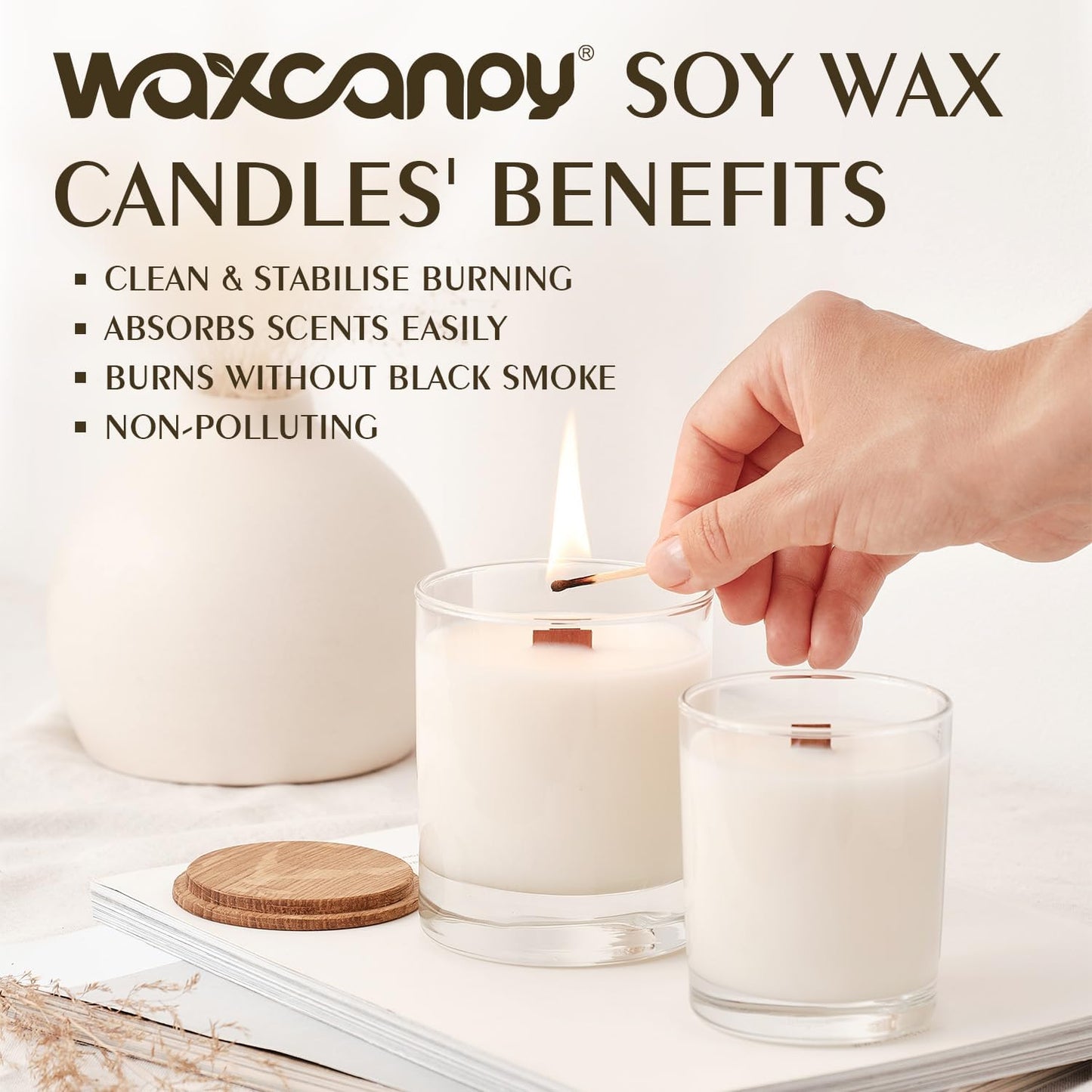 Soy Wax, Waxcanpy Natural Candle Wax, Organic Soy Wax for Candle Making from Farm, No Additives, Harmless and Pure (0.5lb)