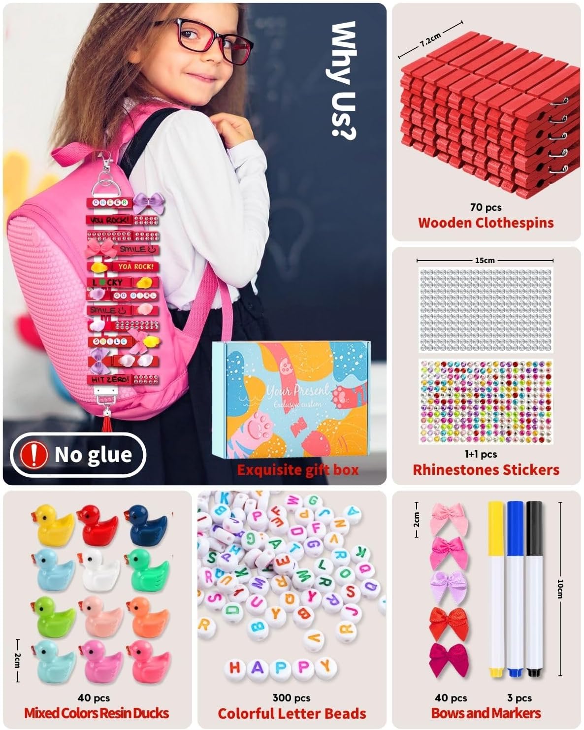 Cheer Pins for Backpack Cheer Stuff Kit 70 Red Colored Clothes Pins with Mini Resin Ducks Bows Letter Beads Team Cheerleaders Gifts Bulk Pin Me Ribbon for Bag Decorations Competition Spirit Clips