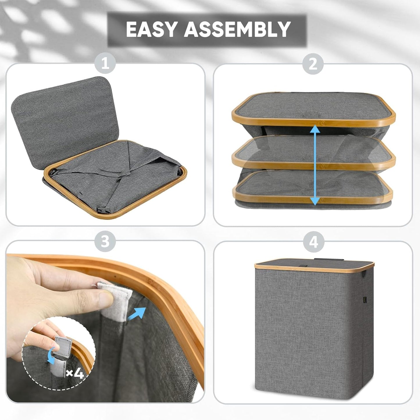 BALEINE Laundry Hamper with Lid, Tall Laundry Baskets with Bamboo Pull Handles, Large Laundry Bin with Internal Support (36 Gal/140L, Green)