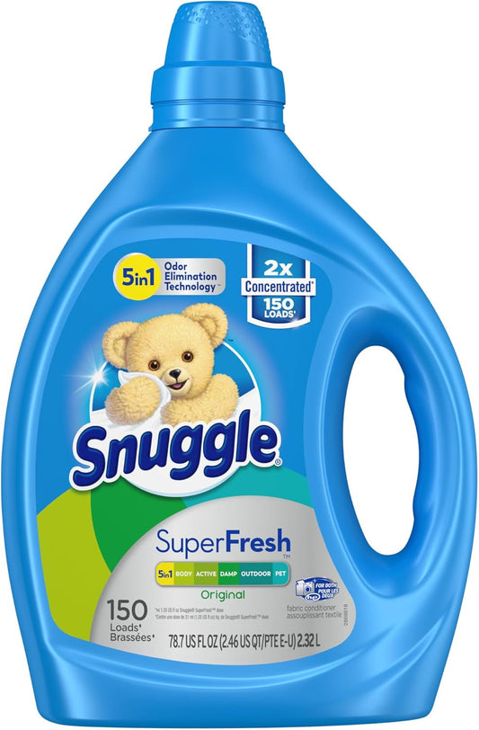 Snuggle Liquid Fabric Softener, SuperFresh Original, Eliminates Tough Odors, 2X Concentrated, 150 Loads