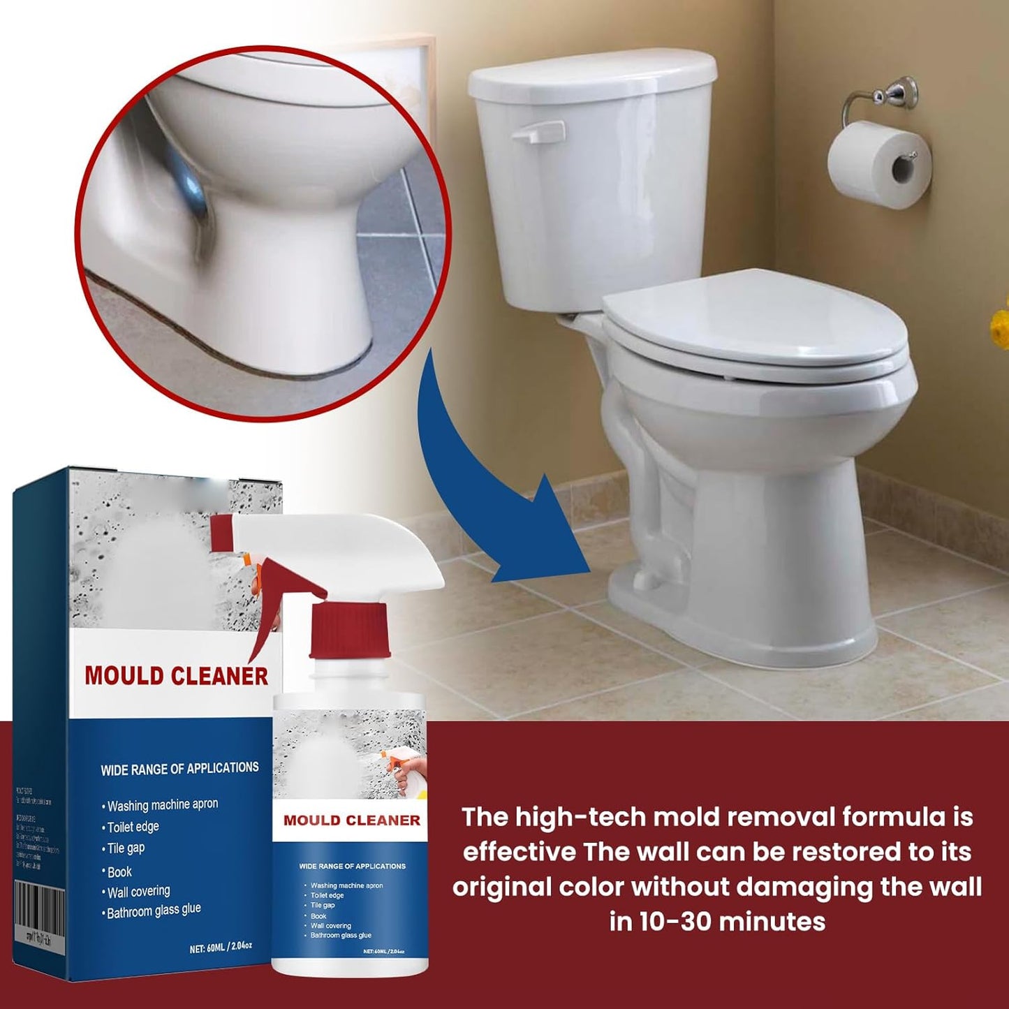 Mould Cleaner Spray Powerful Foam Cleaning Spray | Multi-Surface Fast-Acting Stain Remover for Kitchen, Bathroom, Wall and Tile Cleaning, No Scrubbing Required (1, 2.04oz)