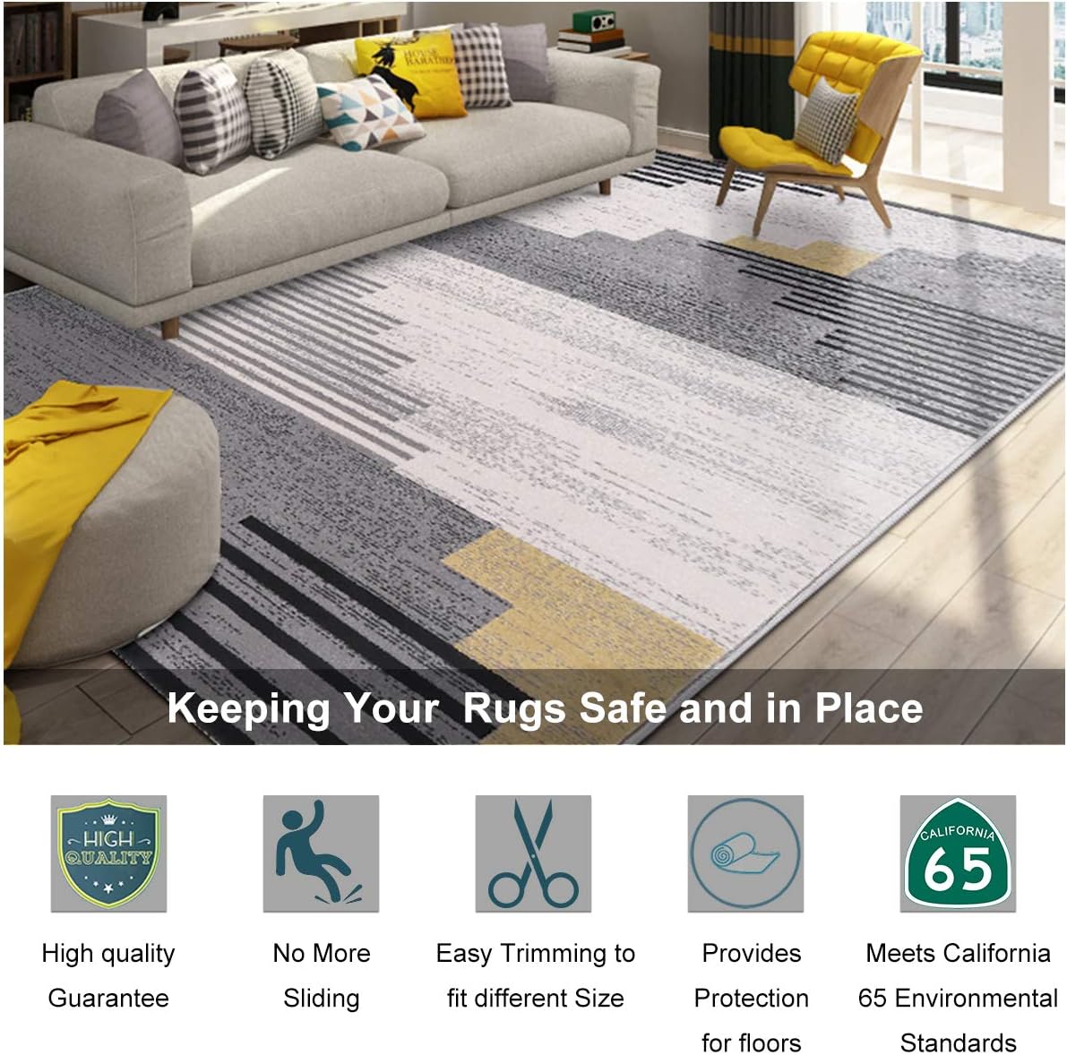 Non Slip Rug Pad Grippers - 10x14, 1/8" Thick, (Felt + Rubber) Double Layers Area Carpet Mat Tap, Provides Protection and Cushioning for Hardwood or Tile Floors