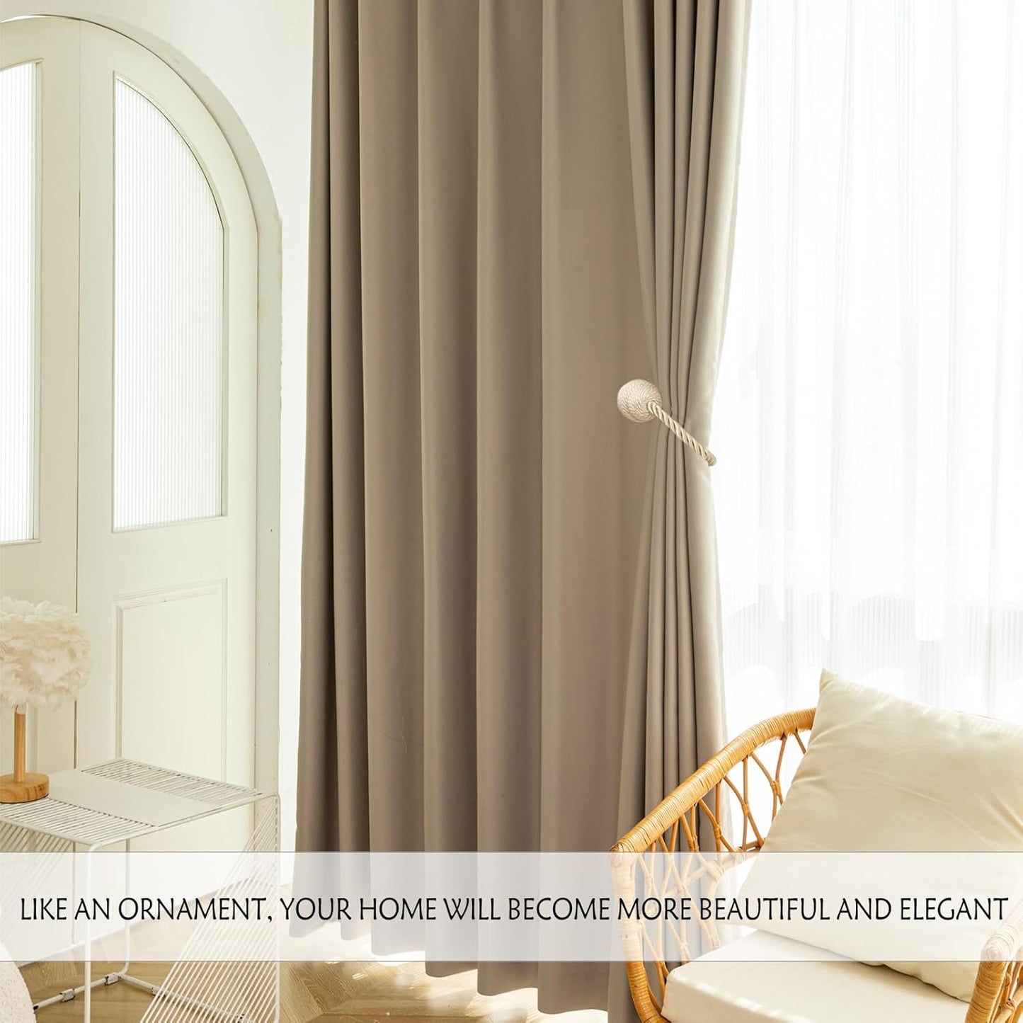 Magnetic Curtain Tiebacks - Rope Tiebacks for Curtains & Drapes, Decorative Window Holdbacks (2 Pack, Beige)