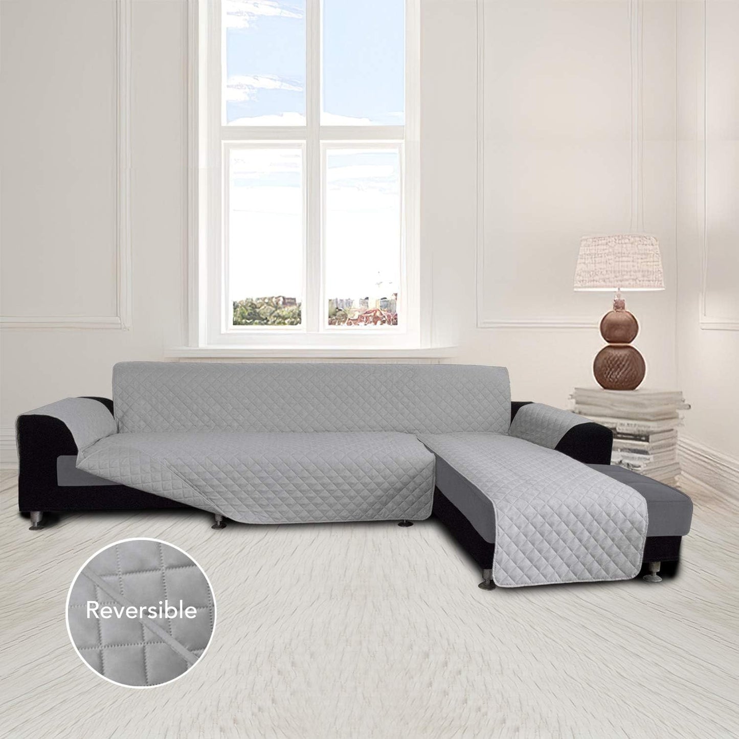 Easy-Going Sofa Slipcover L Shape Sofa Cover Sectional Couch Cover Furniture Protector Mat for Pets Dog Cat (X-Large, Light Gray/Light Gray)