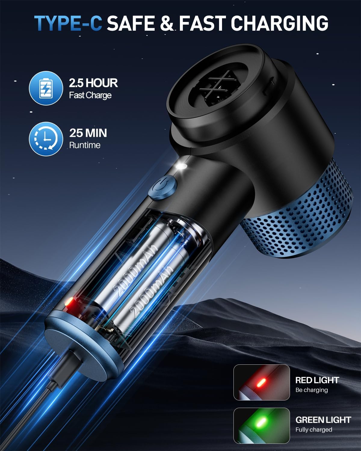 EYYA Handheld Car Vacuum Cleaner Cordless, 15000PA High Power Vacuum & Air Duster, 4-in-1 Portable Mini Vacuum with LED Light, Hand Held Vacuum Cleaner for Car Home Office