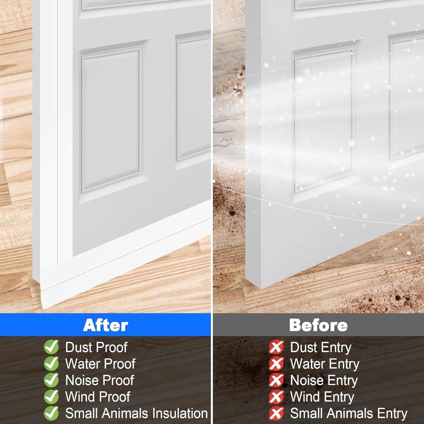 ToLanbbt Weather Stripping Silicone Door Seal Strip 2 in x 20 ft Door Draft Stopper Self Adhesive Door Draft Tape, Side & Bottom Gaps Insulation Strip for Glass Shower Door Sliding Door Window, White