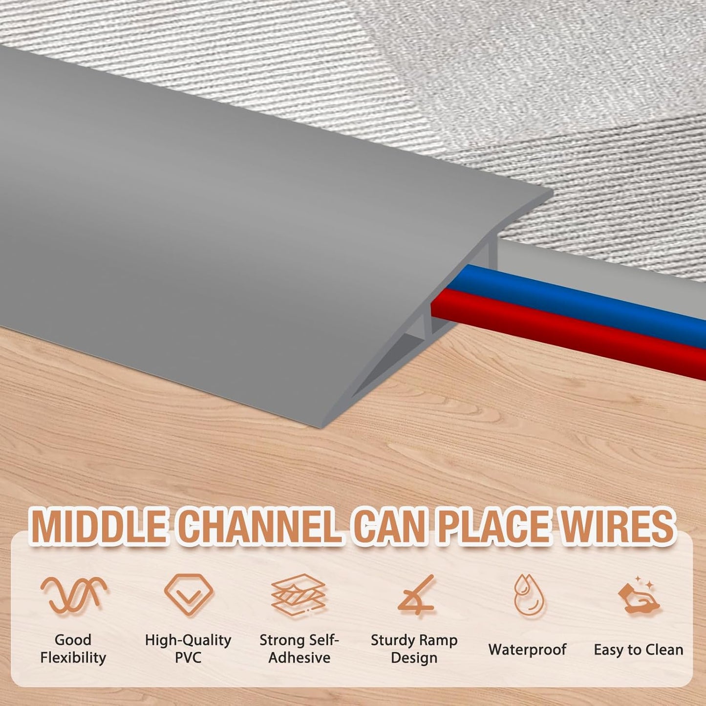 Floor Transition Strip Self Adhesive Vinyl Door Threshold for Doorways Carpet Edging Trim Overlap Edge Reducer for Laminate Floor, Carpet, Tile (Gray, 1/5" to 2/5", 6.6Ft)