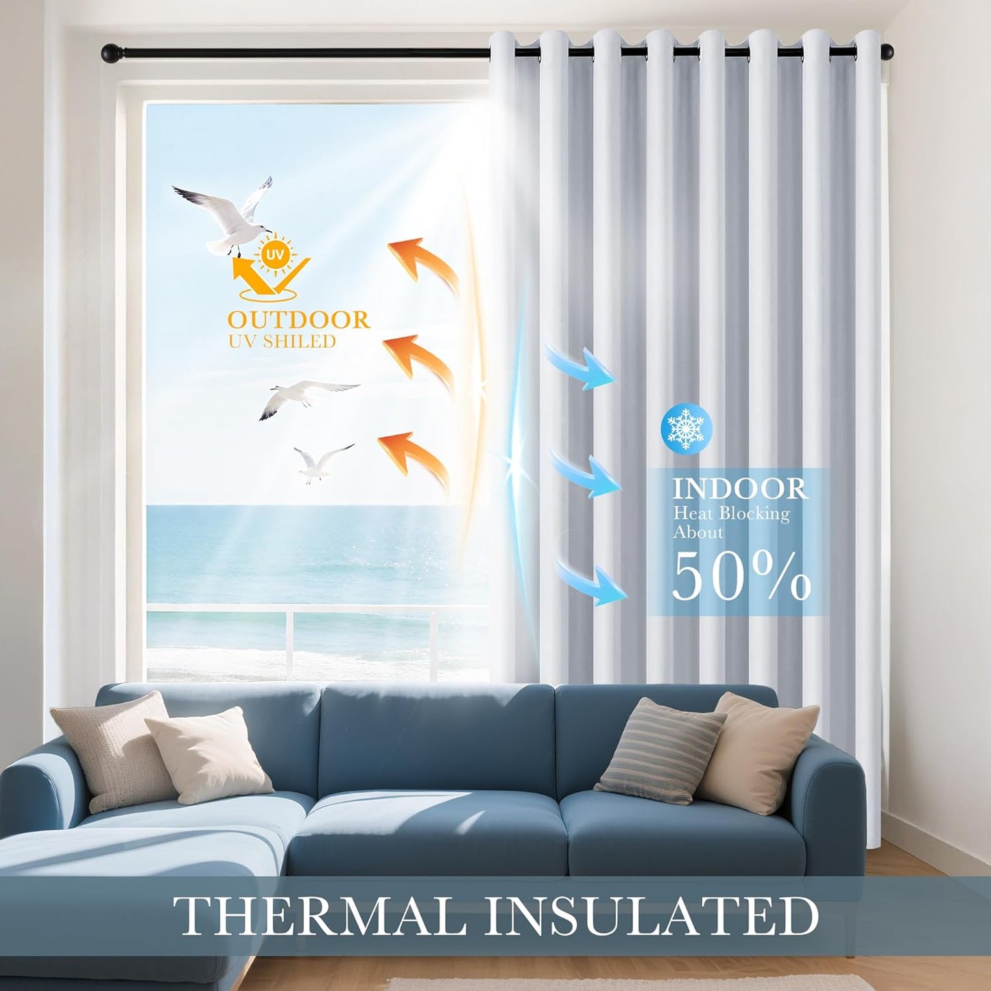 PONY DANCE Room Darkening Curtains for Bedroom - Solid Grommet Top Thermal Insulated Curtain Panels Window Treatments Home Decor Drapes for Kids' Room, W 55 x L 80 inch, Greyish White, 1 Pair