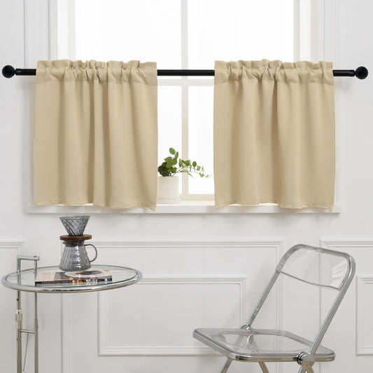 Pickluc Cafe Half Window Curtain - 36 Inch Rod Pocket Kitchen Curtain, Blackout for Small Window, 2 Panels, 30" Wide x 36" Length, Ivory