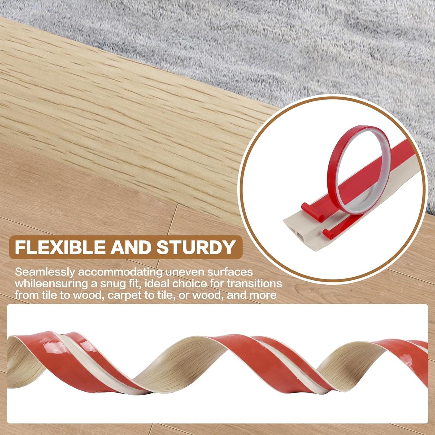 Floor Transition Strip Vinyl Door Threshold Ramp Self Adhesive Carpet Edging Strip Doorway Edge Trim, Overlap Edge Reducer for Laminate Carpet, Floor, Tile (Yellow Wood, 3/5" to 4/5", 3.3Ft)