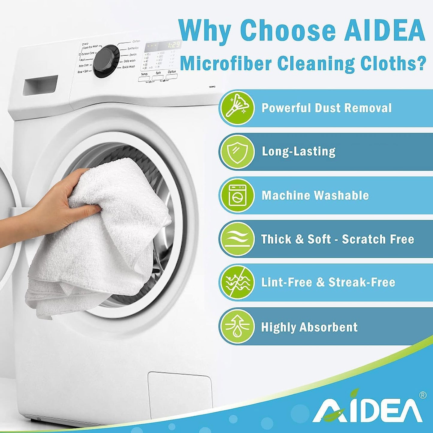 AIDEA Microfiber Cleaning Cloth White 50PK, Microfiber Towels for Cars, Lint Free Rags, Kitchen Towels Dusting Cloth, Bar Rags for Cleaning, Wash Cloth, Dish Cloths White, 11.5"x 11.5"