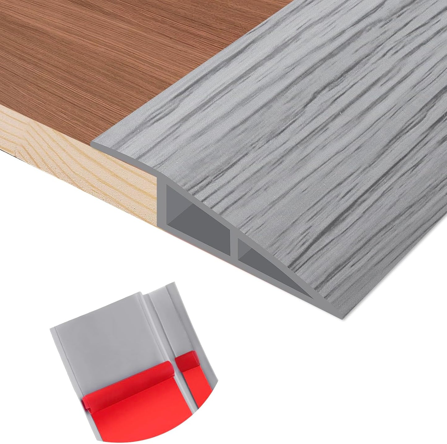 Floor Transition Strip Self Adhesive Vinyl Door Threshold for Doorways Carpet Edging Trim Overlap Edge Reducer for Laminate Floor, Carpet, Tile (Light Gray Wood Grain, 1/5" to 2/5", 6.6Ft)