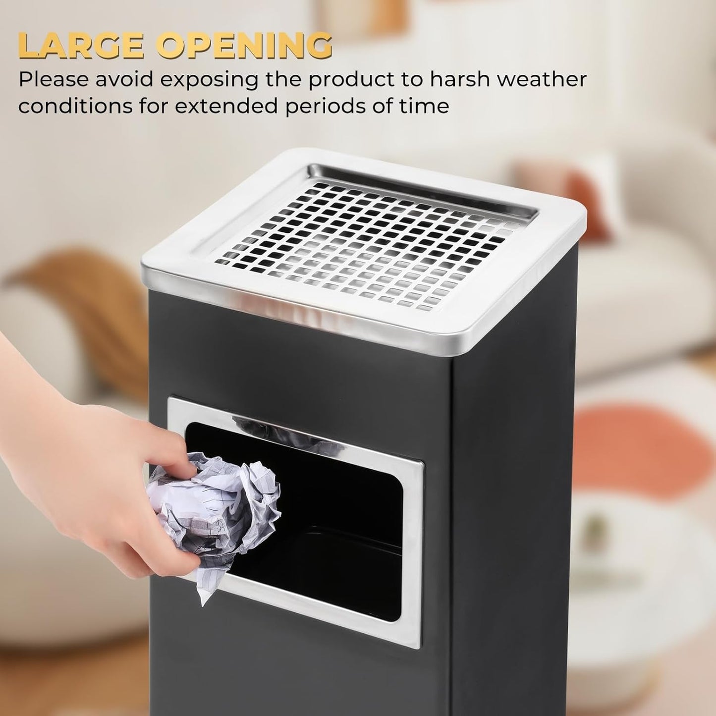 Trash Can Outdoor Waste Container Square Stainless Steel Trash Can with Removable Inner Bucket for Disposal Commercial Waste Container 9.45‘’ x 9.45‘’ x 24.02‘’-Black