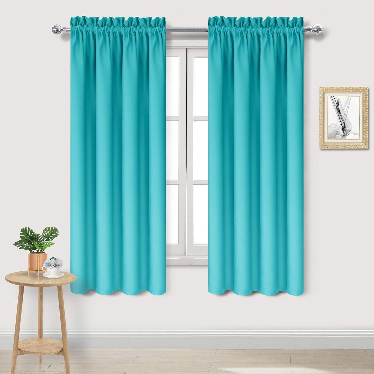 DWCN Blackout Curtains for Bedroom - Thermal Insulated Privacy Energy Saving Rod Pocket Drapes for Living Room, W 38 x L 72 Inch, Turquoise, Set of 2