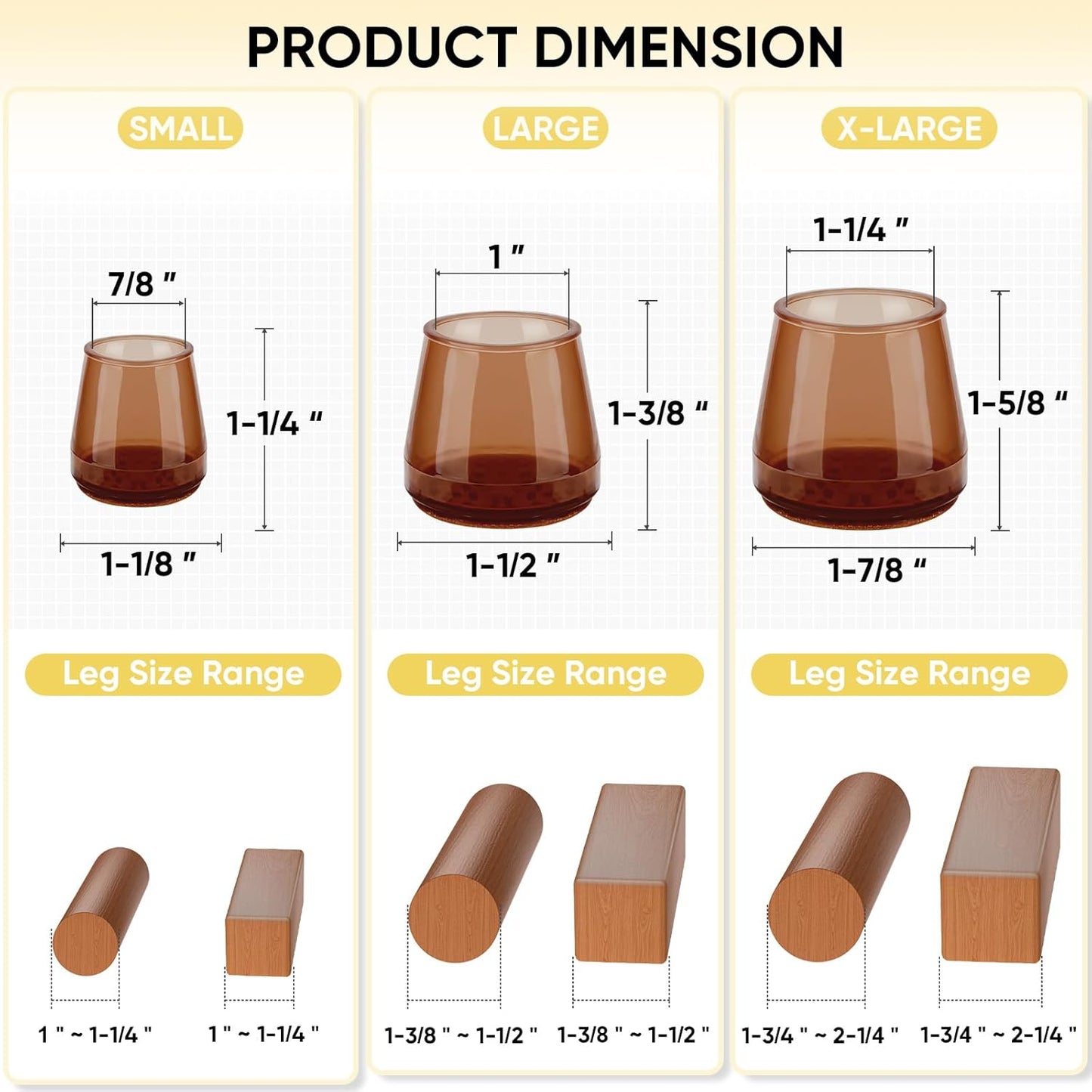 BALEINE 32 Pack Silicone Chair Leg Floor Protectors, Stool Leg Protectors Cap, Non-Slip Chair Leg Caps for Hardwood Floors (Brown & Large, 32 Pack)