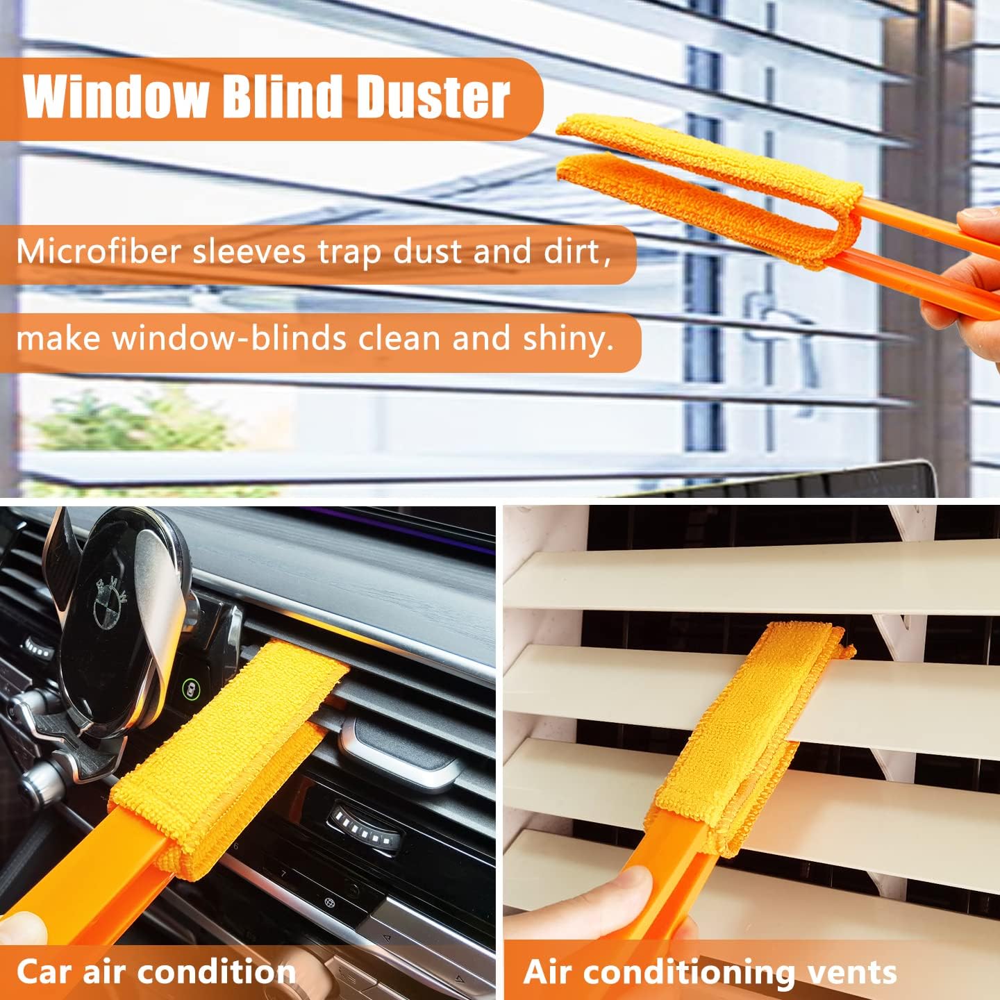 4 Pack Microfiber Blinds Duster, 4 Removable and Washable Sleeves, Cleaner for Window Blinds, Air Conditioner Vents, Fans, Car Vents