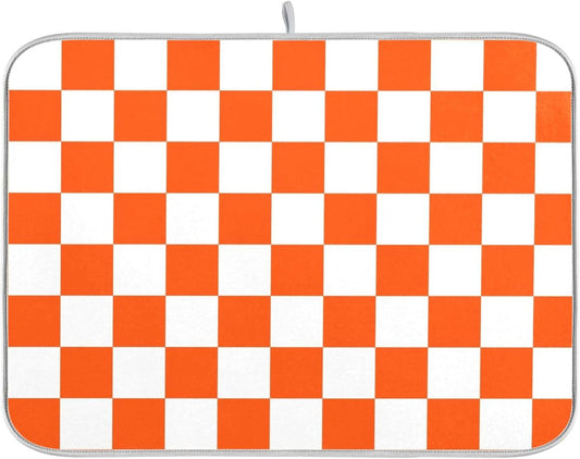 Burnt Orange Chessboard Dish Drying Mat for Kitchen Countertop 16x18 Plaid Checkered Rectangle Small Drying Mat Reusable Quick Dry Dish Sink Absorbent Mats Easy Clean Decorative Home Essentials