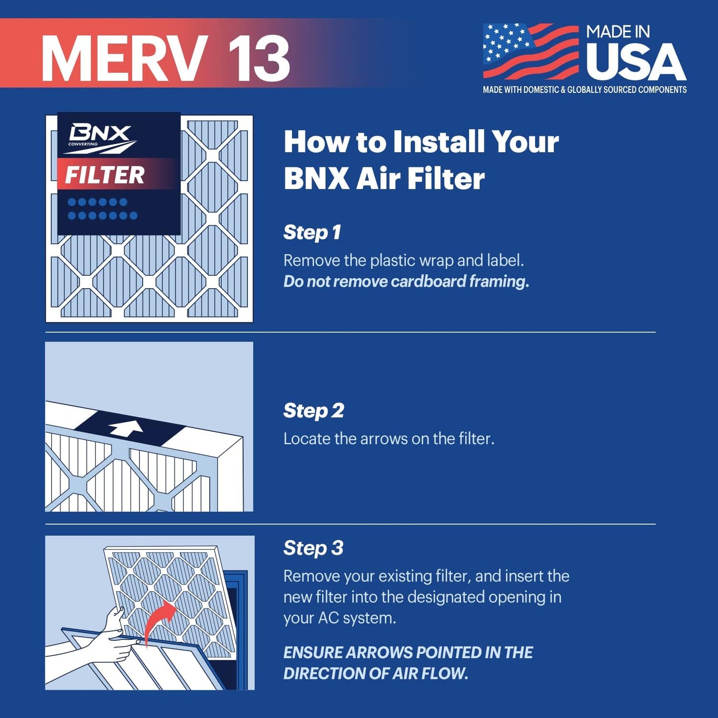 BNX TruFilter 20x24x1 Air Filter MERV 13 (6-Pack) - MADE IN USA - Electrostatic Pleated Air Conditioner HVAC AC Furnace Filters for Allergies, Pollen, Mold, Bacteria, Smoke, Allergen, MPR 1900 FPR 10