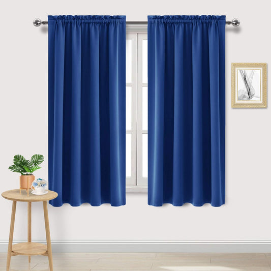 DWCN Blackout Curtains Room Darkening Thermal Insulated Bedroom Curtains Window Curtain Panels, 52 x 63 inches Long, Set of 2 Classic Blue Rod Pocket Drapes