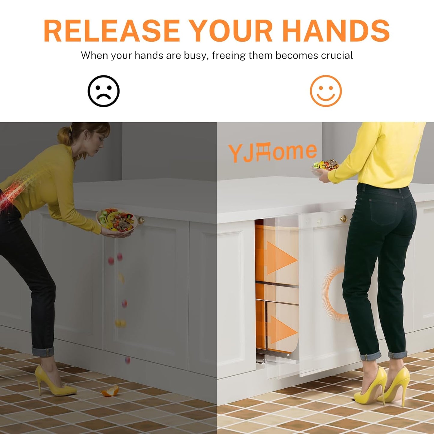 YJHome Pull Out Trash Can Under Cabinet with Push to Open Slides, Garbage Can Not Included, Double Cabinet Trash Can Pull Out Kit with Door Mounting Kit, Requires Minimum Cabinets Opening 18" W