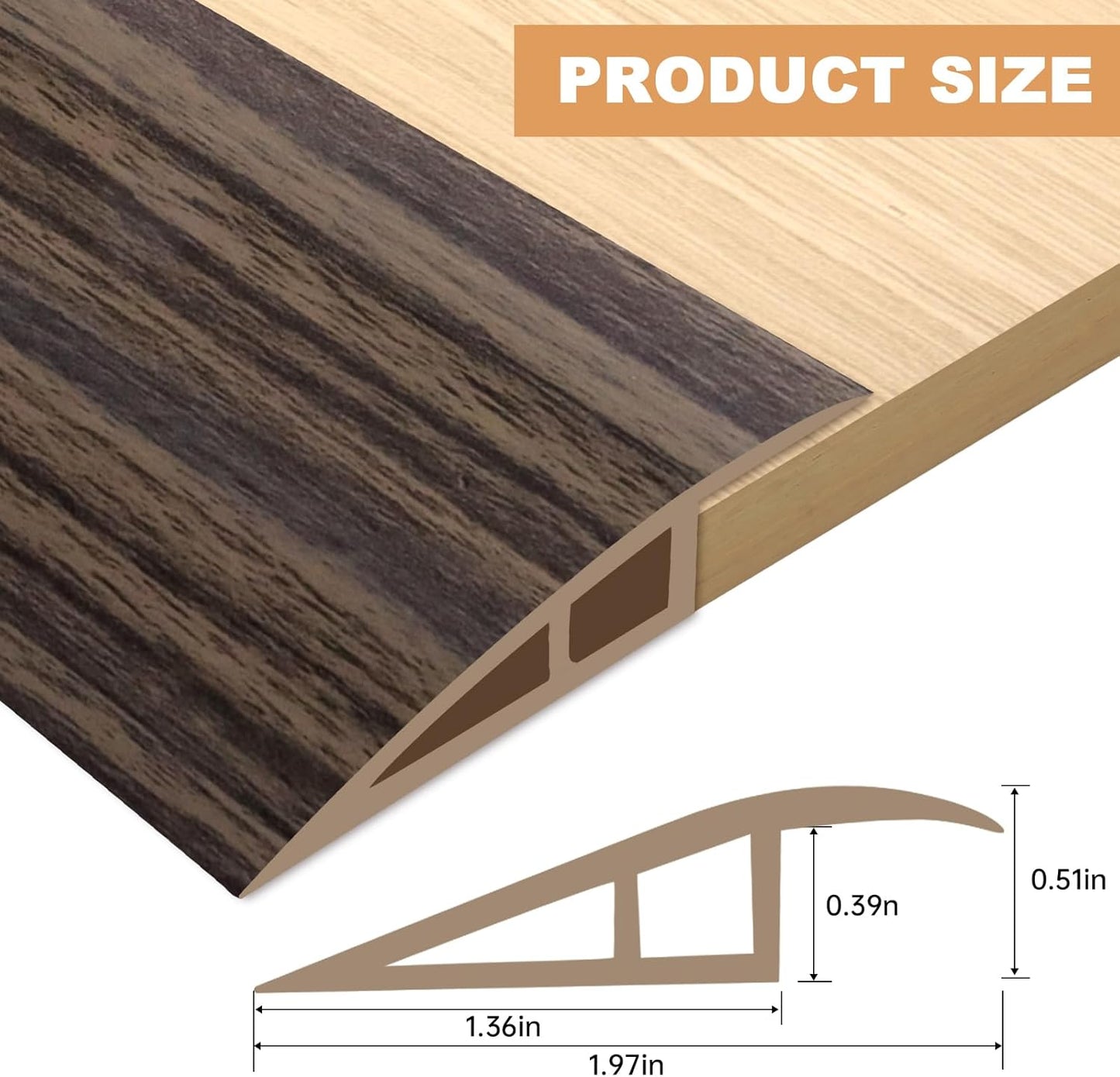 Vinyl Door Threshold Flooring Transition Strip Self Adhesive Carpet Edging Strip for Laminate Doorway Edge Threshold from 1/5" to 2/5" (Grayish Brown Wood Grain, 6.6 Ft)
