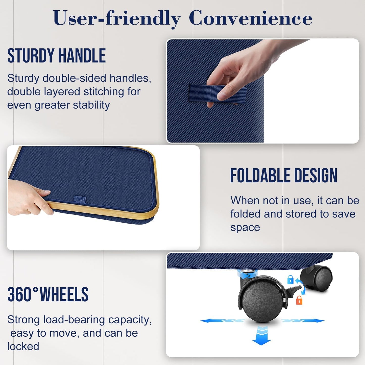 Laundry Hamper with Wheels,20 Gal (75L) Laundry Basket with lid Rolling Clothes Hamper Foldable Dirty Clothes Basket on wheels with Bamboo Frame and Bag for Bedroom, Dorm, Laundry Room-Blue