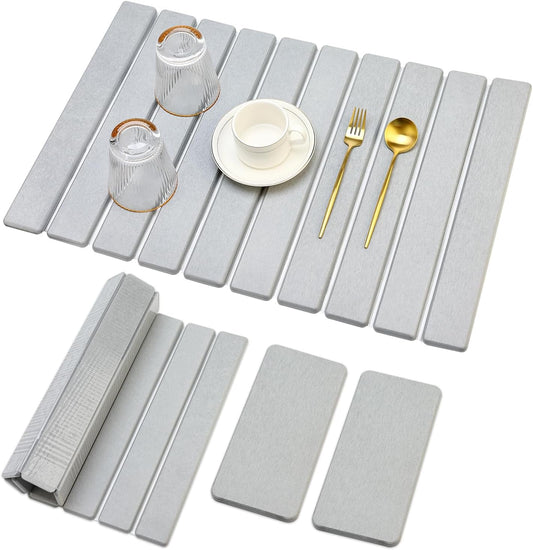 Large Stone Dish Drying Mat for Kitchen Sink Countertop Dish Drainer Diatomaceous Earth Mat Collapsible Dishes Rack Drying Tray Water Absorbent Quick Draining Pads Fast Foldable Bathroom Drying Mats