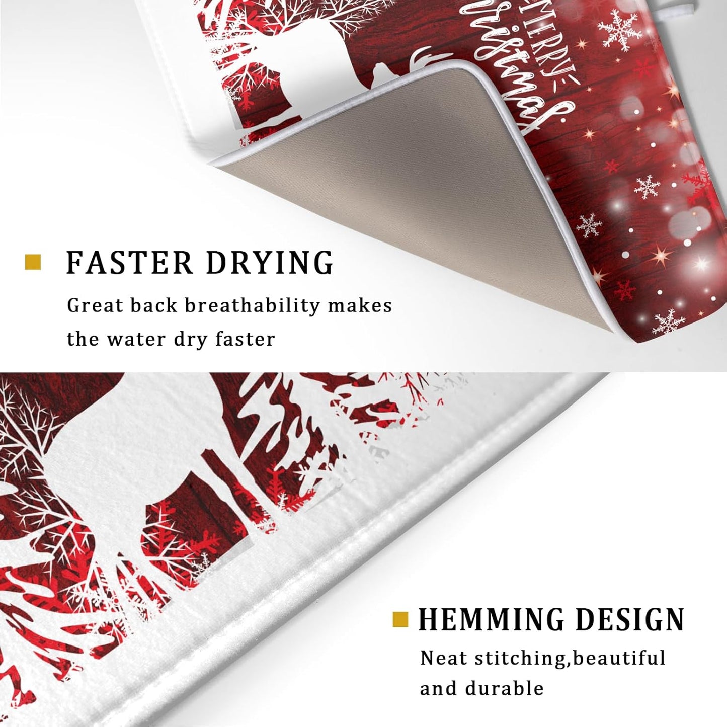 Christmas Dish Drying Mats for Kitchen Counter 16x18 Inch Merry Christmas Happy New Year Snowflake Microfiber Drying Mat Kitchen Accessories Fast Dry Dishes Pad Dish Rack Drainer Mat for Coffee Bar