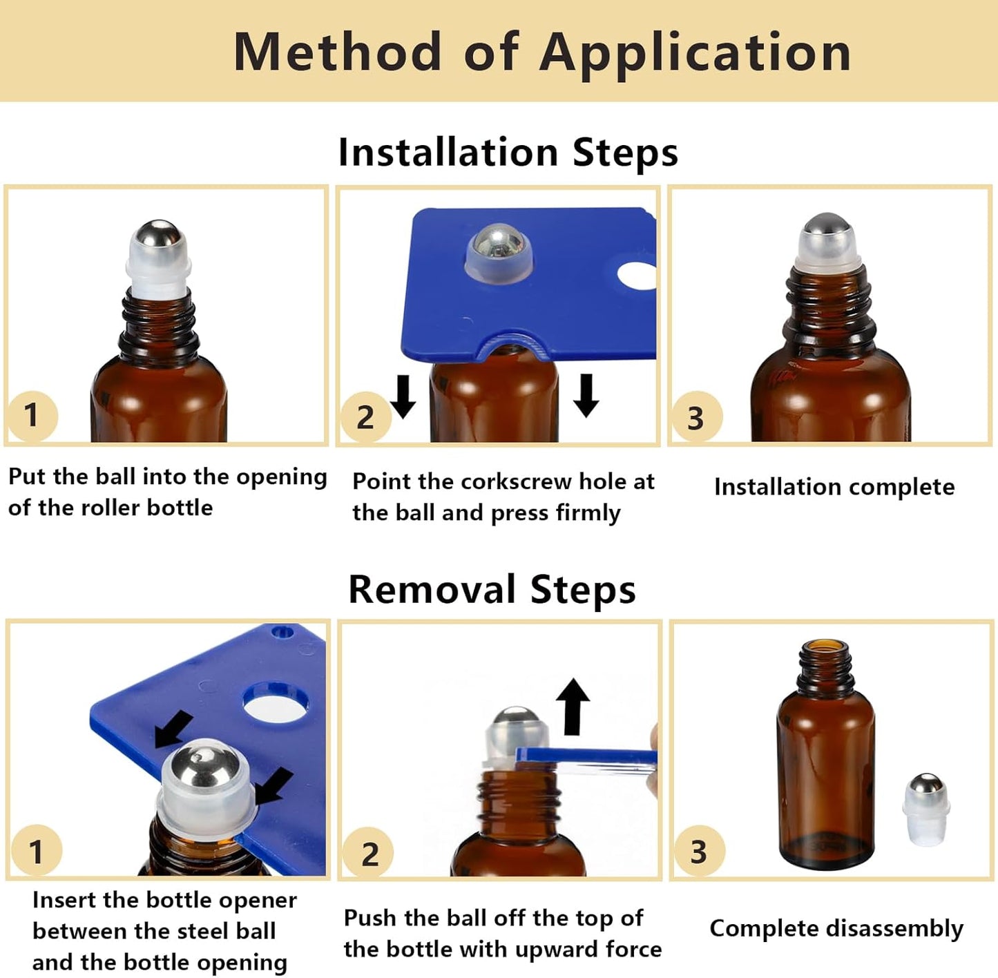 100ML Roller Bottles for Essential Oil, 3 Pack Empty Amber Glass Roller Bottle for Perfume Oil, Roll on Bottles with Stainless Steel Roller Balls, Opener, Funnel and Dropper